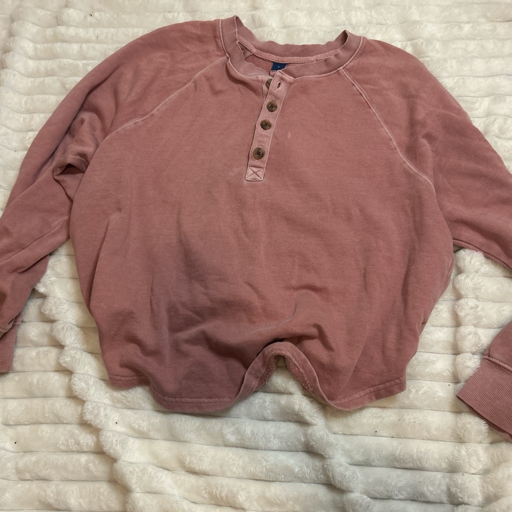 Casual Pink Henley Sweatshirt